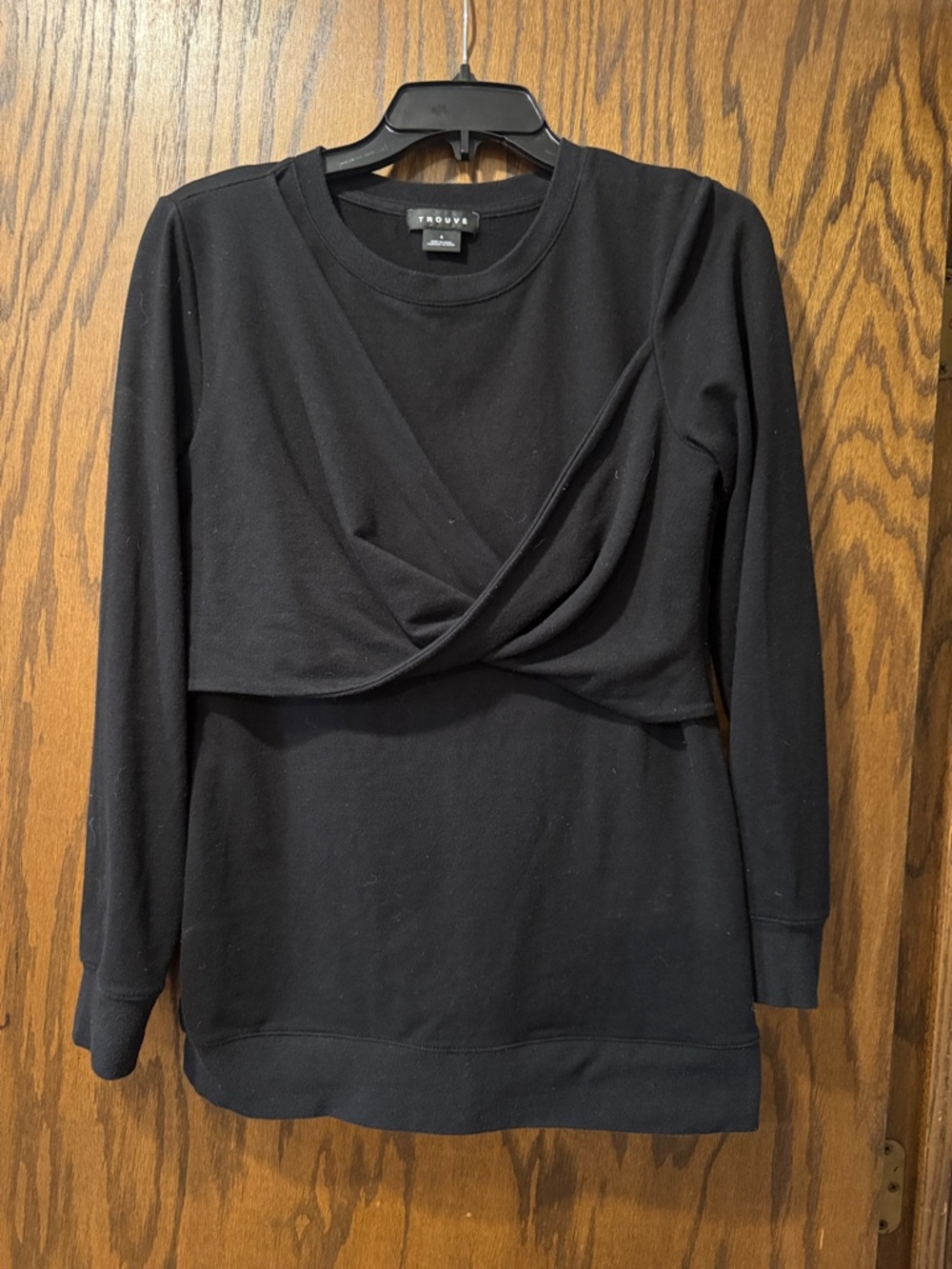 Trouve Black Draped Twist-Front Pullover Sweatshirt